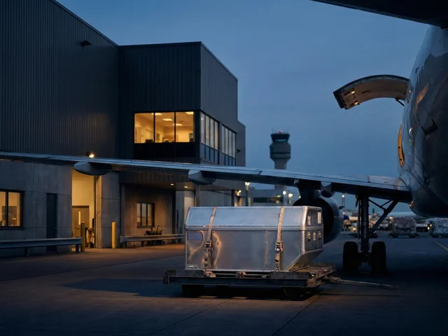 Airport cargo facility at Toronto Pearson with aircraft at cargo stands